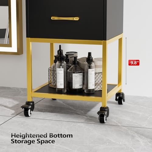 OmySalon Beauty Salon Storage Trolley Cart, Salon Station for Stylist, Wooden Hair Cabinet with Dryer Holder & Drawer, Hairdressing Tools Organizer Equipment for Spa Barbershop Lash Tattoo, Black - Image 5
