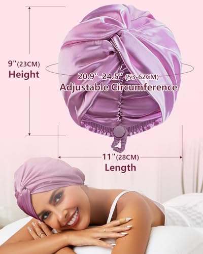 HFRHTGY Adjustable Silk Satin Hair Bonnet for Sleeping, Double Layer Hair Wrap Sleep Cap Turban for Women Men, Curly Straight Braid Unisex (Royal Deep Purple) - Image 4