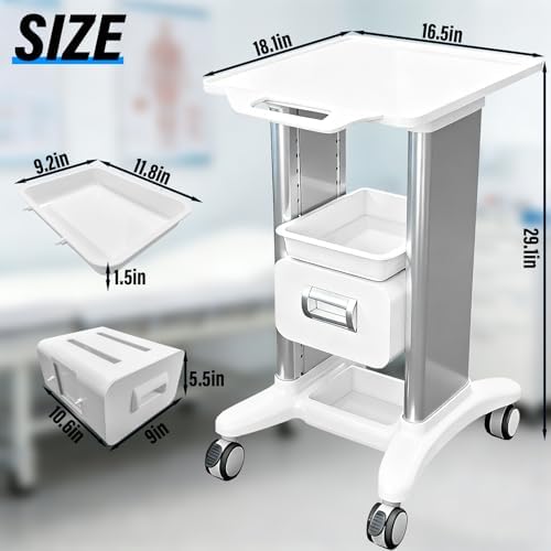Medical Trolley Cart Mobile with Drawers, Hospital Ultrasound Cart with 4 Silent Swivel Wheels, Portable Medical Trolley Carts, 225 LBS Load, for Beauty, Salon, Clinic and Lab - Image 2