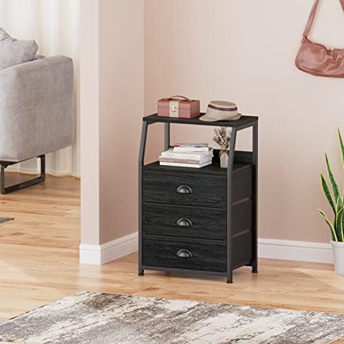 Furnulem Black Night Stand, Small Bedside Table for with 3 Fabric Drawers - Image 5