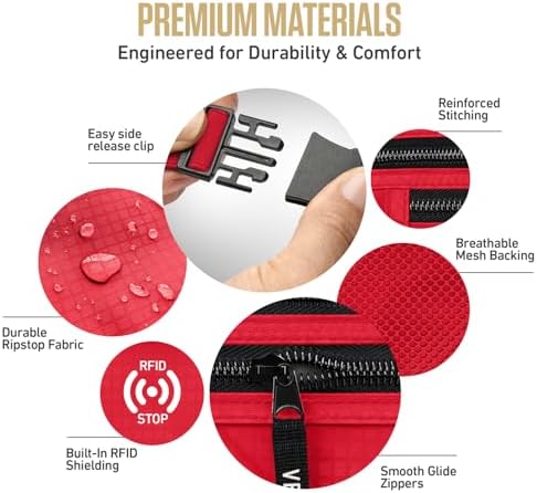 VENTURE 4TH Travel Money Belt, RFID Blocking Passport Holder - Red - Image 6