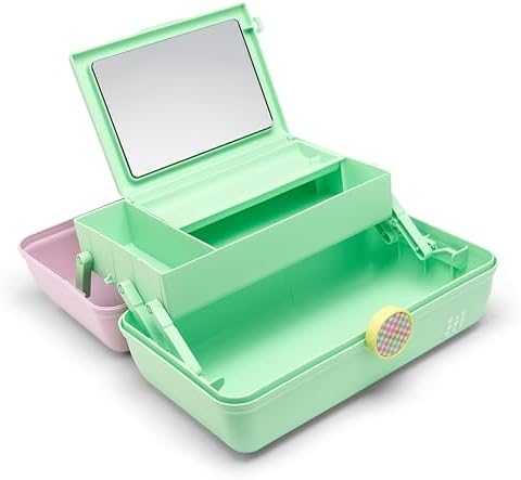 Caboodles On-The-Go Girl Makeup Storage Box 2-Pack, Two-Tone Pink/Light Blue and Lavender/Light Green, Hard Plastic Makeup Organizer Box, Built-In Mirror, Secure Latch for Safe Travel - Image 4