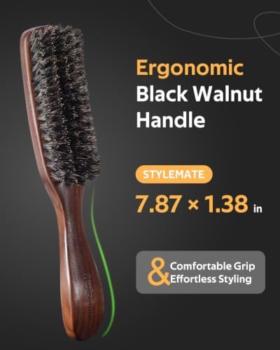 STYLEMATE 100% Mens Boar Bristle Hair Brush, Natural Stiff Bristles and Black Walnut Wood for Thick & Fine Hair, Beard Brush with Handle for Men - Image 4