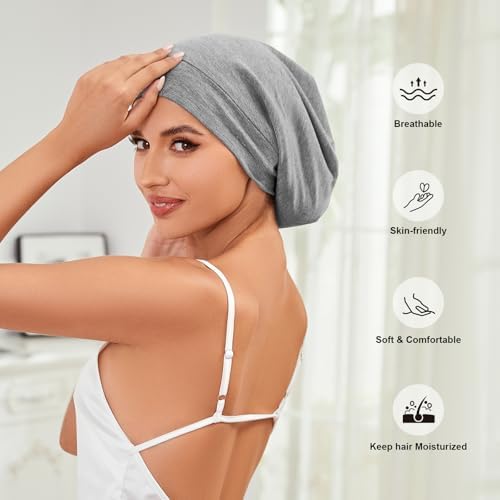 ZHENSILK 4Pcs Silk Satin Bonnets for Women Men, Adjustable Hair Wrap Slouchy Beanie Hat for Curly Hair - Image 3