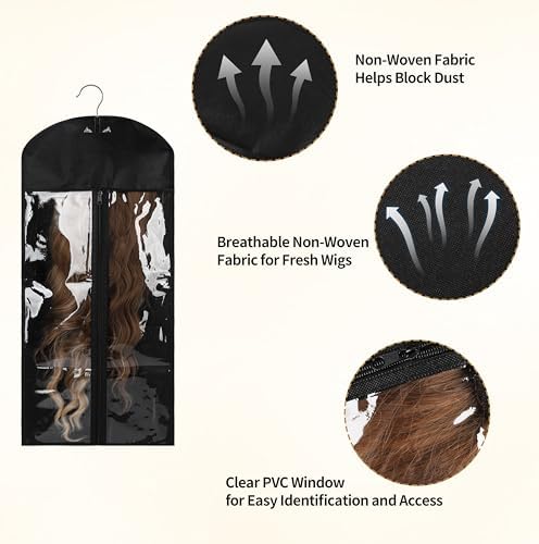 6PCS Hair Extensions Holder & Wig Storage Bags with Hanger Organizer for Multiple Wigs Dust-Proof, Breathable, Transparent PVC Window, Foldable Travel Solution - Image 6