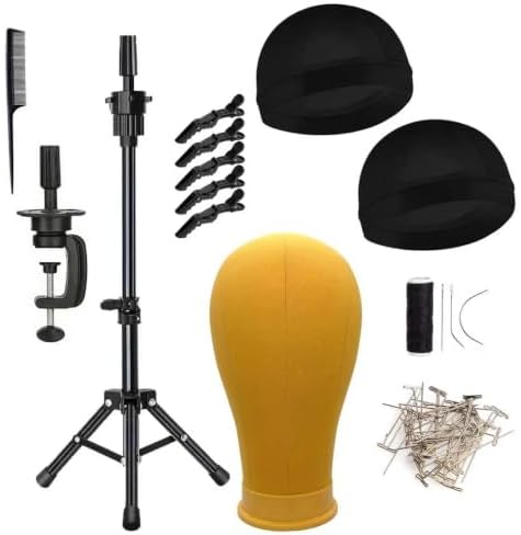 Wig Head, Wig Stand with Mannequin Head, Adjustable Wig Stand with Canvas Head for Wigs, Canvas Mannequin Head with T Pins Set Hair Styling Practice Display, Wig Head Stand by Unknown