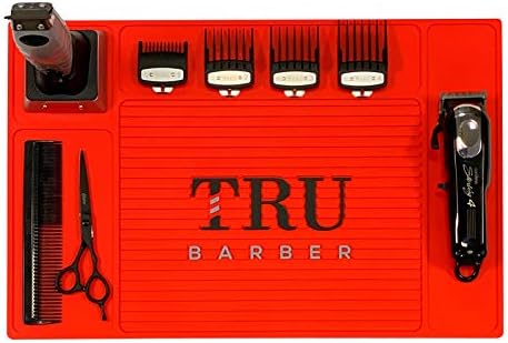 TRU BARBER Organizer Mat 18" X 13" (RED) Flexible PVC Station Mat, Salon Barbershop Work Station Pads, Beauty Salon Tools, Counter mat for Clippers, Anti Slip by TRUBARBER