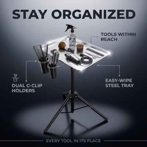 G&BPRO PRO Ready Tray, Portable Barber Tray with Adjustable Tripod Base for Barbers, Hairstylists & Makeup Artists, Professional Salon Tool Organizer with Carry Bag - Image 4