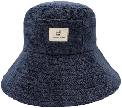 Sauna Hat – Japan's Original Bucket-Style Sauna Cap, Terry Cloth, Wide-Brim Heat & Hair Protection, Pocket, Machine Washable, Unisex (Navy) by TotonoiJapan