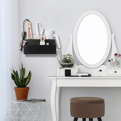 Bivvclaz Hair Tool Organizer, Wooden Hair Dryer Holder Wall Mount, Countertop Hot Tools Organizer for Hair Styling Accessories, Bathroom Supplies Vanity Caddy for Curling Wand, Blow Dryer, Black - Image 7