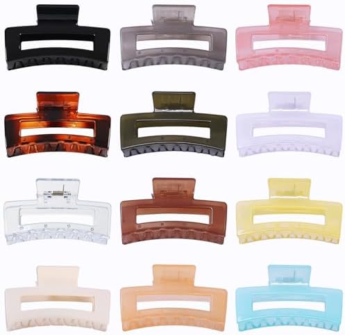 Sisiaipu 12 Pack Medium Square Claw Hair Clips, 3.5 x 2 x 1.1 inch, Shiny, 12 Colors, Hair Accessories for Women and Girls, Rectangular Rectangle Jaw Clips for Thick and Thin Hair Securing, 12 Pieces - Image 3