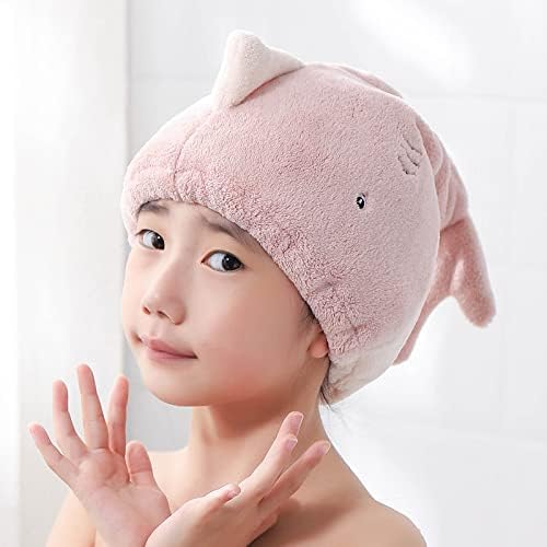 Hair Drying Towel for Kids Girls, Cute Cartoon Absorbent Quick Drying Bath Wrap Set for Bathing, Spa, Swimming Pool, Soft Microfiber Cap for Curly Long & Wet Hair, Pink - Image 2