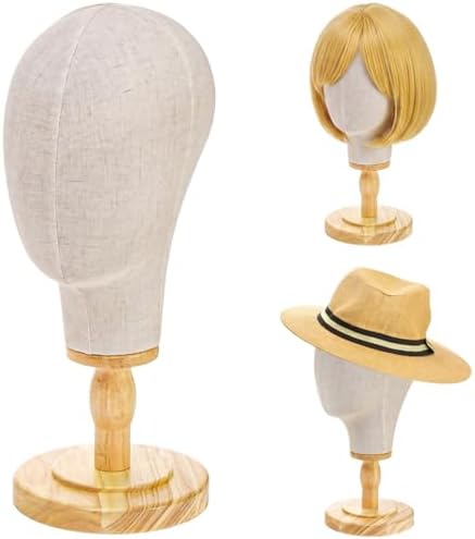 Peohud 21 Inch Mannequin Head, Canvas Wig Stand with Detachable Wood Stand, Linen Hat Display Model Head for Caps, Headdress, Wig Making by Peohud