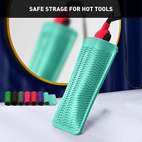 ZAXOP 2 Pack Heat Resistant Silicone Mat Pouch for Flat Iron, Curling Iron,Hair Straightener,Hair Curling Wands,Hot Hair Tools (Mintgreen-Hotpink) - Image 5