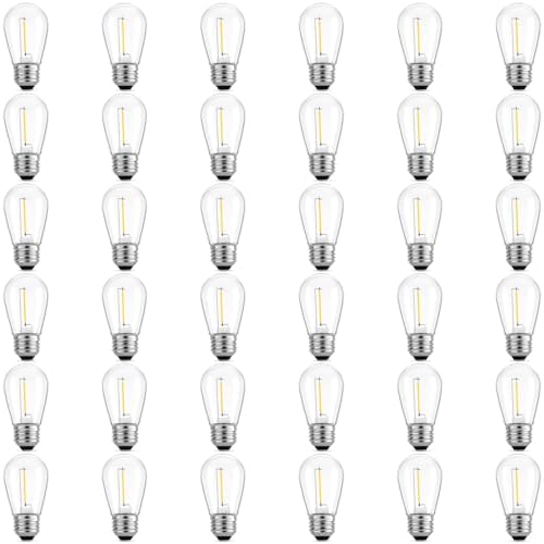 S14 E26 LED 1W String Light Replacement Outdoor Bulbs, Warm White, 36-Pack by Meconard