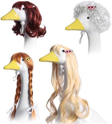 4Pcs Porch Goose Wigs Set Porch Goose Outfits Accessories for Outdoor Statue Accessories Garden Patio Yard Goosey Decoration (4PCS Wigs) by Unknown