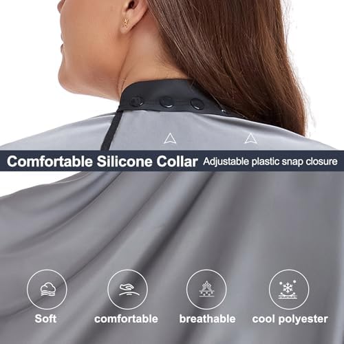 PERFEHAIR Salon Hair Cutting Cape for Adults - Adjustable Soft Silicone Collar Snap Closure, Silky Anti-Static Premium Haircut & Barber Cape - Gray - Image 2