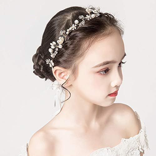     , Princess Headpiece White Flower Headband Pearl Hair Dress for Girl and Flower Girls Cute Bridal Wedding Hair Band - Image 4