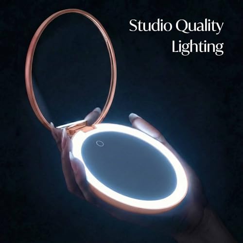 Fancii Taylor LED Lighted Travel Makeup Mirror, Rechargeable with 10x/1x Magnifying & 3 Light Settings - Compact, Portable, Large 5” Wide Hand Mirror for Handbag and Purses (Rose Gold) - Image 4