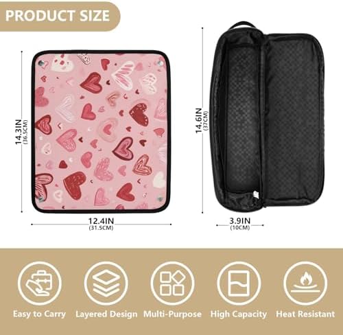 Hair Tools Travel Bag with Heat Resistant Mat 2-in-1 Hot Tools Travel Bag Organizer Flat Curling Iron Travel Case for Straightener Pink Cute Hearts - Image 4