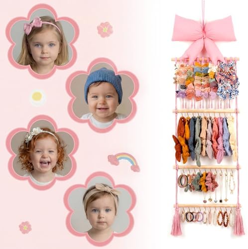 Sliner Pink Bow Headband and Bow Clip Holder Organizer for Girls,Trendy - Image 6