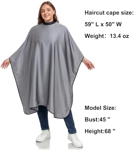 PERFEHAIR Salon Hair Cutting Cape for Adults - Adjustable Soft Silicone Collar Snap Closure, Silky Anti-Static Premium Haircut & Barber Cape - Gray - Image 4