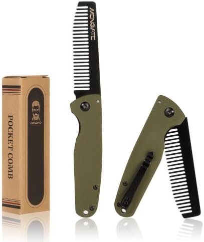Folding Pocket Beard Comb for Men, G10 Handle, Folding & Secure Lock, 0.1lb by MenGate
