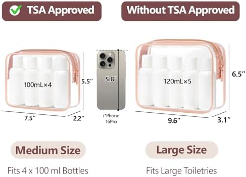 PACKISM Clear Makeup Bag Travel - TSA Approved Toiletry Bag, 2 Rose Pink - Image 3