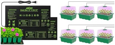 MIXC Seedling Heat Mat 10" x 20.75", with 6 Pack Seed Starter Kit with Grow Light & Vented Humidity Dome Green for Germination, Indoor Gardening, Greenhouse by MIXC