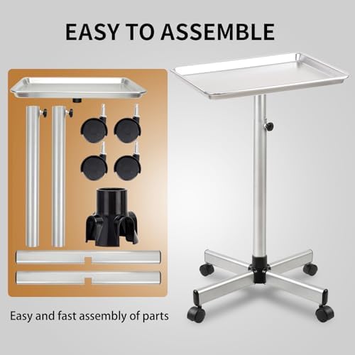 Salon Tray on Wheel, Metal Mayo Stand Tray, Use As Medical Tray, No-Rusting - Image 5