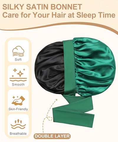 AWAYTR Double Layer Satin Bonnet for Women, Reversible Sleep Hair Wrap - Image 4
