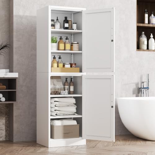 Tall Metal Narrow Bathroom Storage Locker Cabinet 67" H,White Kitchen Pantry Cabinets with 4 Adjustable Shelves and 2 Lockable Doors,File Cabinet Organizer for Kitchen Home Office Living Dining Room by BAOLIWO