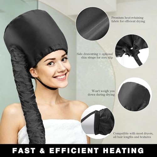 Hooded Hair Dryer Bonnet, Fast Drying Bonnet Hair Dryer for Natural Hair, Deep Conditioning Styling Curl Enhancing, Adjustable Fit Portable Lightweight for Travel（Black） - Image 2