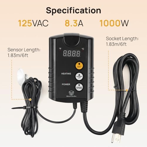 Digital Seedling Thermostat Temperature Controller for Heat Mats, 1000W ETL Listed – Precise Temperature Control for Seed Germination, Reptiles & Brewing (Heat Mat Not Included) - Image 3