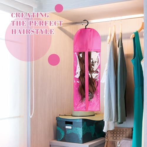 4-in-1 Wig Storage Solution - Extra Long Wig Hanger & Bags (31.5 Inch, Rose Red) - Image 3
