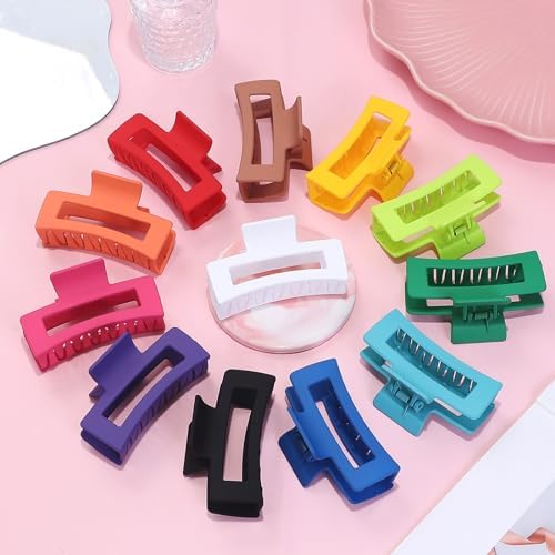 Sisiaipu 3.5 Inch Medium Hair Accessories: 12 Pcs Square Jaw Clips for Thick and Thin Hair - Rectangular Bulk Clips for Women and Girls - Dopamine - Image 3