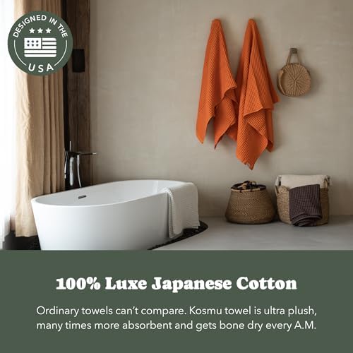 Luxury Organic Japanese Cotton Waffle Bath Towel | Thick, Absorbent, Quick Dry Bathroom Towels for Shower, Sauna, Onsen| Hotel & Spa Quality, Gift-Ready (Coral Orange, Bath Towel Set (3-Piece)) - Image 3