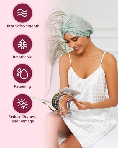 HFRHTGY Adjustable Silk Satin Hair Bonnet for Sleeping, Double Layer Hair Wrap Sleep Cap Turban for Women Men, Curly Straight Braid Unisex (Royal Green) - Image 3