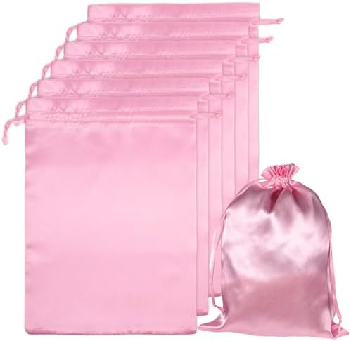 6Pcs Wig Bags with Satin Drawstring, Pink Silk Hair Storage Bags by Unknown