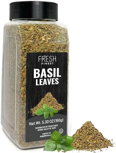 Fresh Finest Basil Leaves Spice 5.30 oz – Dried Sweet Basil for Cooking, Non-GMO, Gluten-Free, by FreshFinest