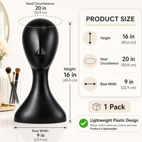 16 Inch Professional Plastic Mannequin Head, Lightweight - Image 2