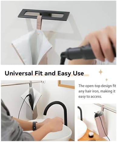 Holder & Mat for Curling Iron Flat Iron, Heat Resistant Hot Hair Tool Travel Bag Case (pink&beige) - Image 5