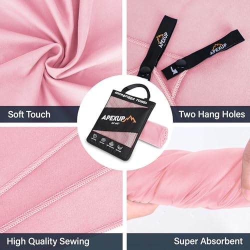 APEXUP Microfiber Travel Towel, Ultra Absorbent Quick Dry Towels, Lightweight Gym Sports Camping Towel for Workout, Yoga, Beach, Shower, Swimming (24"×12", Pale Rose) - Image 2