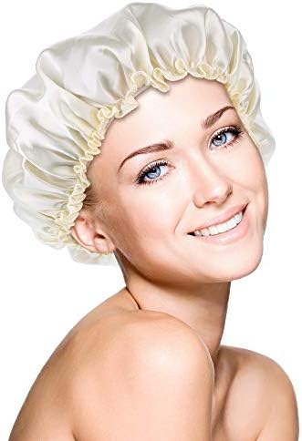 Blulu 3 Pack Satin Bonnet for Women,Black, Beige, Silver - Image 2