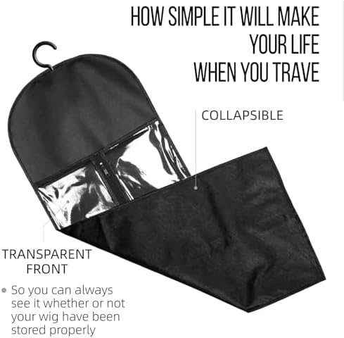 Wig Hanger - Dust-Proof Storage Organizer with Hook for Hair Extensions | Wig Bags Storage with Hanger | Wig Storage Bags for Perfect Wig Care(6PCS Black & 6PCS Purple) - Image 5