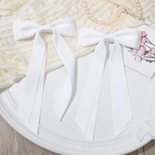 6PCS White Hair Bows, Large Ribbon Bow Hair Clips for Girls Women Cute Ponytail Holder Accessories for Toddlers Kids Teens - Image 7