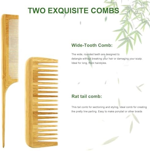 MRD Hair Brush Set, Natural Bamboo Comb Paddle Detangling Hairbrush, Wide-tooth and tail comb No Bristle, suit for Women Men and Kids Thick/Thin/Curly/Dry Hair Gift kit - Image 6