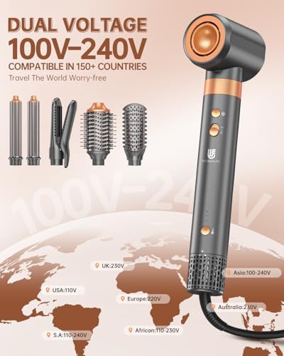 Hair Dryer Brush, Dual Voltage 7 in 1 Hot Air Auto Wrap Curler Multi Styler - Image 6
