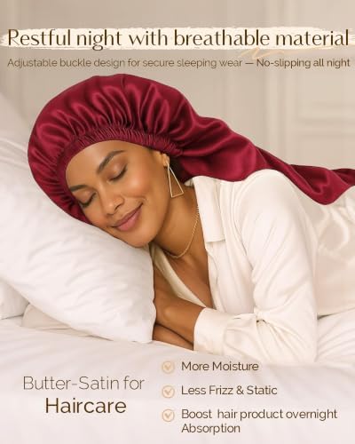 YANIBEST Adjustable Satin Sleep Bonnet, Double Layer Extra Long Hair Bonnet - Image 2