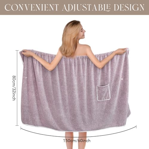 SINLAND Microfiber Women Spa Wrap with Adjustable Closure, Purple, 32"x60" - Image 2